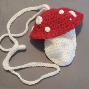 Handmade Crochet Red and White  Mushroom and Stem Purse
